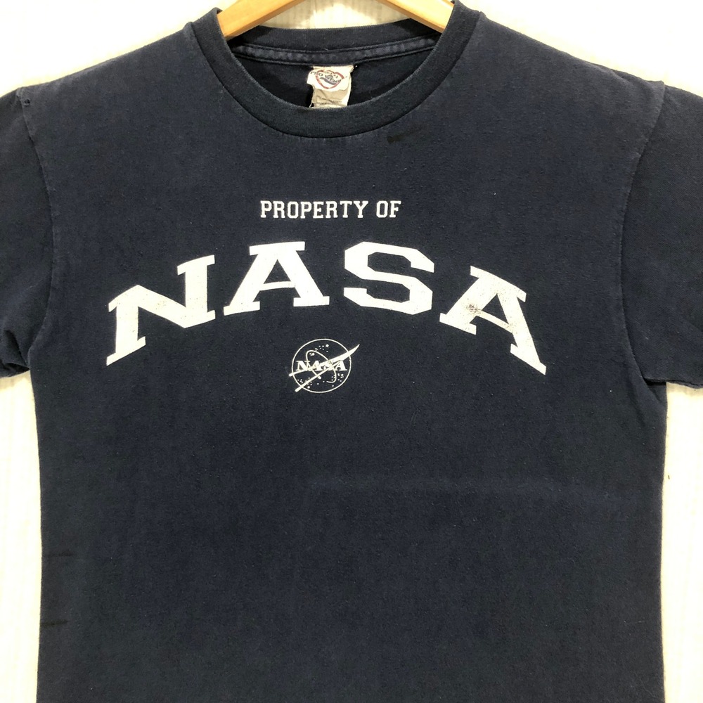 NASA T-Shirt Mens Small Navy Blue Property of NASA Graphic Tee Delta Pro Weight